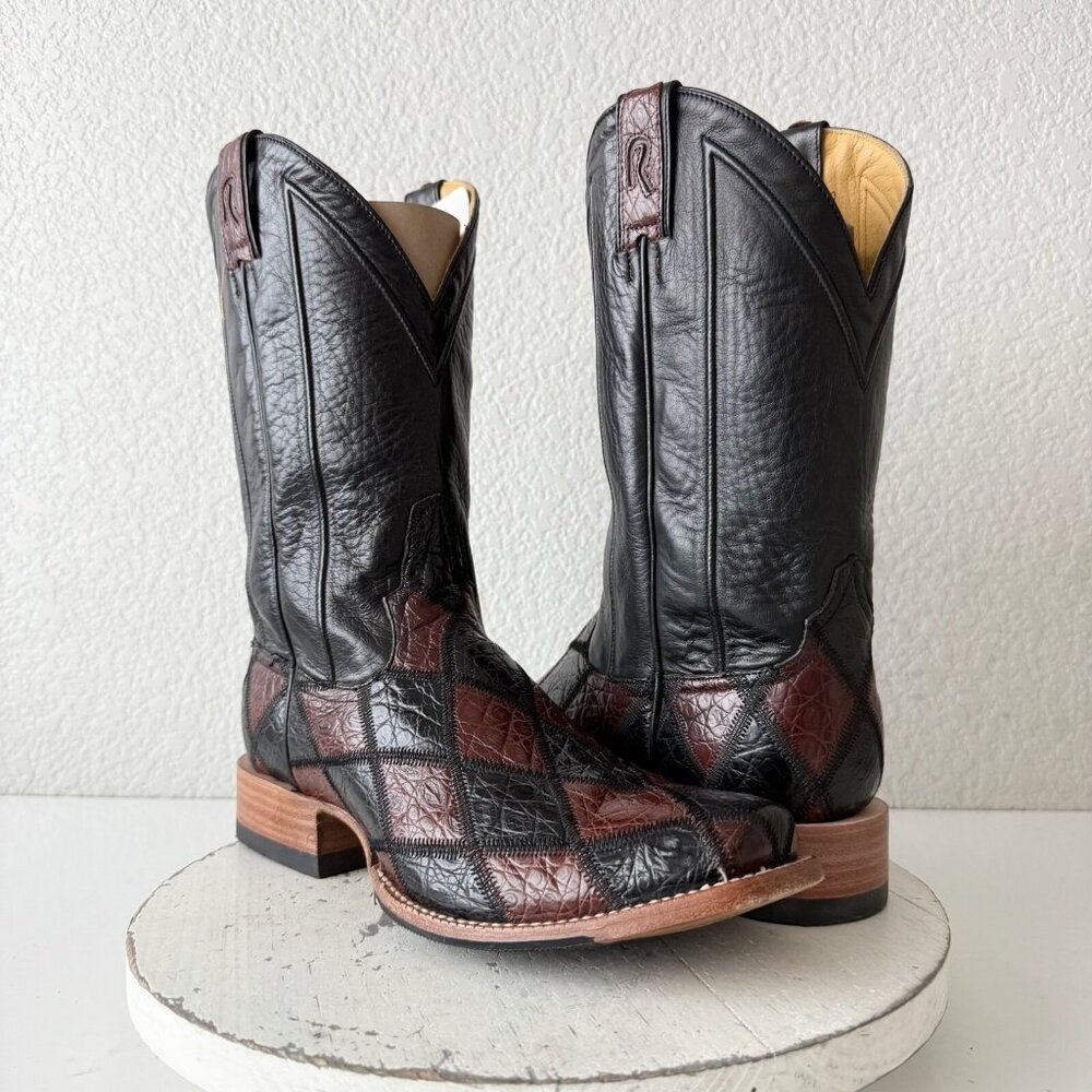 Rod Patrick Mens Cowboy Boots Brown Black Patchwork Western Blunt Toe Size 11C